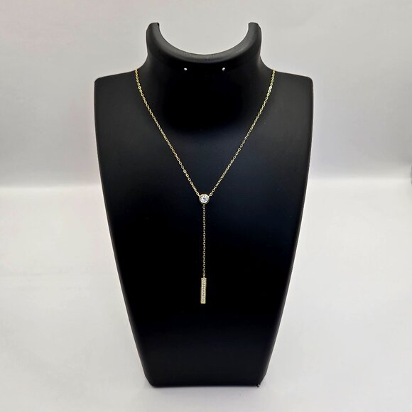 New Lulus Gold Rhinestone Drop Necklace Sterling Silver Chain Adjustable NWT - Picture 1 of 17